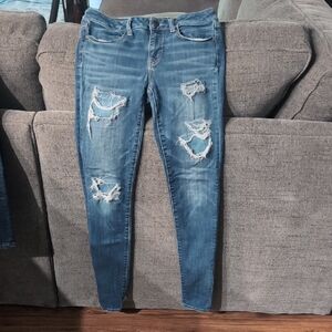 American Eagle Outfitters Ripped Blue Skinny Jeans Size 8 X long
